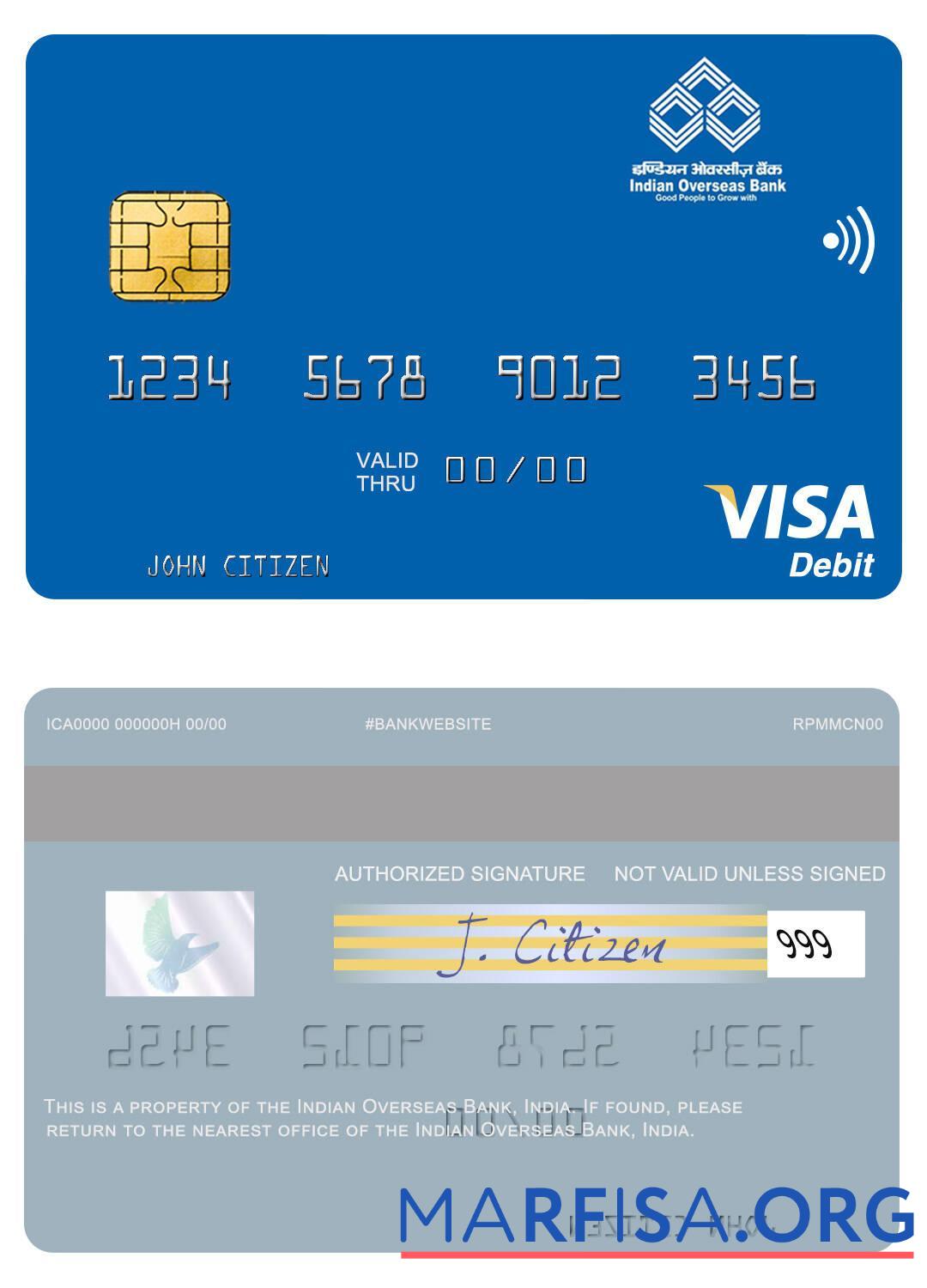 Realistic India Indian Overseas Bank visa debit card sample